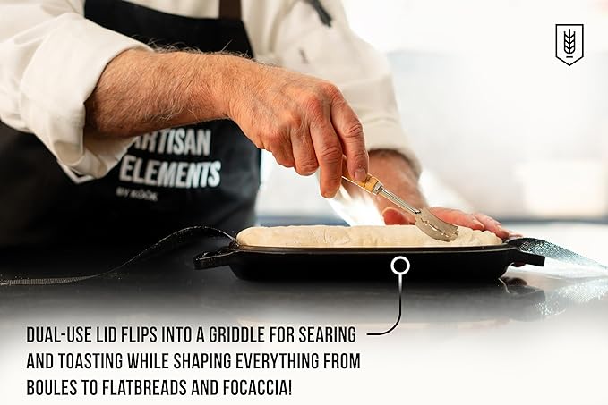 KooK Dutch Oven, for Bread Baking, Sourdough Loaf Pan, with Lid, Dual Handles, Enameled Cast Iron, includes Lid Lever, Dishwasher Safe, 3.4 Qt, Black