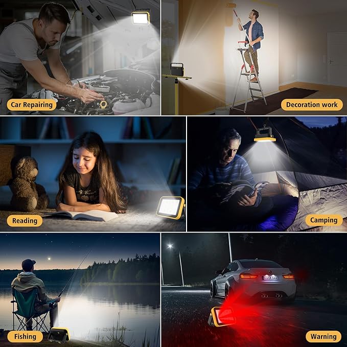 Rechargeable Flood Light with Tripod Hole, Portable COB Work Light Battery Operated, LED Work Lights Waterproof 180° Rotate for Job Site Garage Camping Car Repair, Gifts for Men