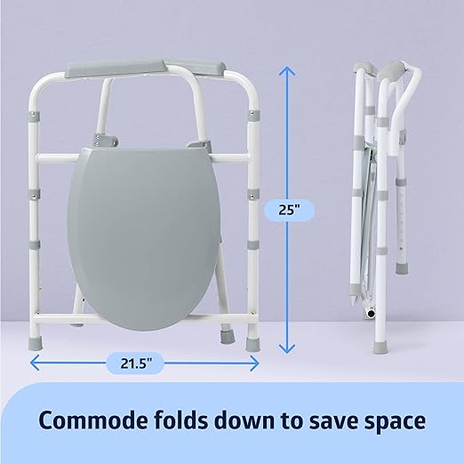Medline Dark Gray 3-in-1 Folding Commode with Elongated Seat, Microban Treated - Portable, Adjustable, Durable - Ideal for Medical Patients