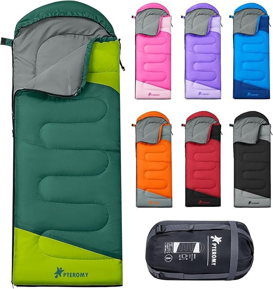 PTEROMY Sleeping Bags for Adults, Lightweight Water Resistant Backpacking Camping Sleeping Bag for Warm Cold Weather, Camping Essentials for Hiking Outdoor Travel
