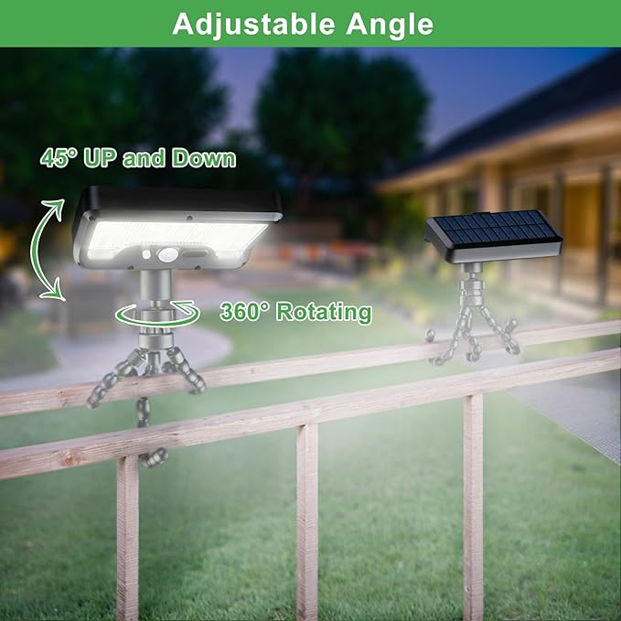 Tryme Solar Lights Outdoor with Motion Sensor, USB & Solar Powered, Adjustable Angle, 3 Modes, Octopus Stand, IP65 Waterproof Fence Lights for Garden, Gate (2 Pack)
