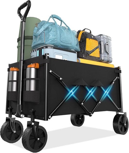 Lightweight Folding Wagon, Large Capacity Collapsible Grocery Cart on Big Wheels, Heavy Duty Foldable Shopping Carts, All-Terrain Outdoor Utility Carts for Camping, Sports, Garden, Beach, 3.5 Cu Ft