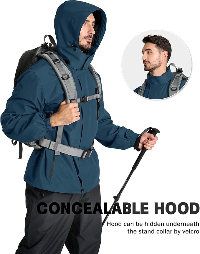 SWISSWELL Mens Rain Jackets Waterproof with Hood Men Windbreaker Jackets Lightweight Rain Coats for Golf Fishing Hiking