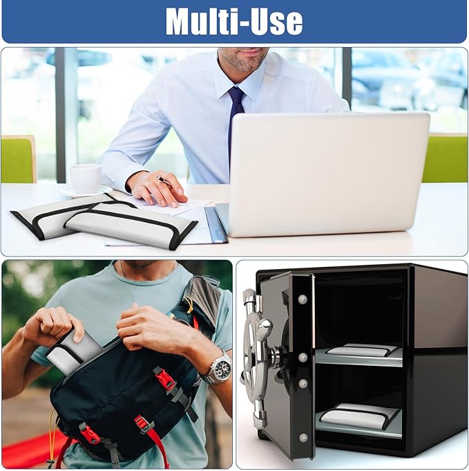 Leinuosen 6 Pack Small Fireproof Bag 8 x 5 Inch Fireproof Money Waterproof Pouch Document Bag with Zipper Silicone Coated Money Holder Safe Accessories for Valuables Passport (Silvery)