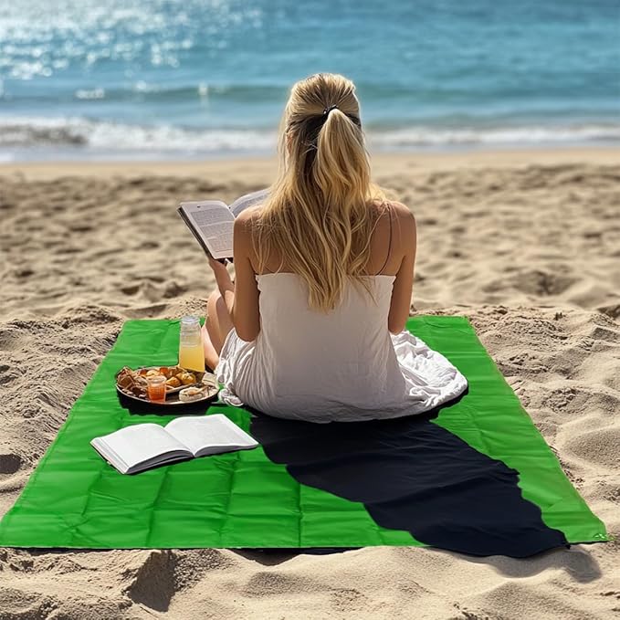 Outdoor Pocket Blanket, 55"x39" Waterproof Foldable Compact Small Pincic Blanket, Ultralight Tarp for Camping, Festival, Beach, Hiking, Backpacking, Travel and More, Stakes Included