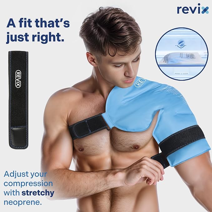 REVIX XL Shoulder Ice Pack for Rotator Cuff Reusable Gel Cold Wrap for Shoulders Injuries and Surgery, Soft Plush Lining, Flexible and Long Lasting
