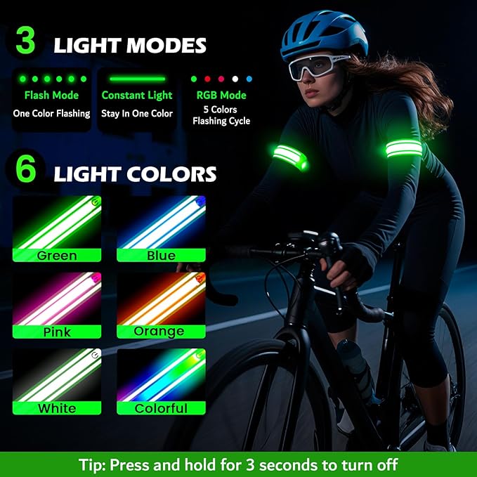 LED Armband for Running 2 Pack, 5 Colors 3 Lights Modes Rechargeable Reflective Light Up Arm Bands, High Visibility Reflective Gear for Running Walking Cycling at Night (Green)