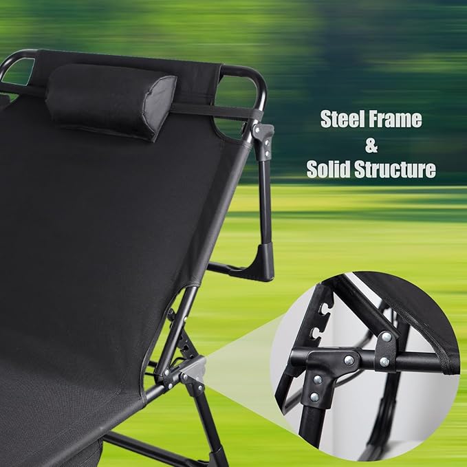 Folding Camping Cot, Adjustable Camping Cot for Adults, Portable Reclining Lounge Chair with Mattress/Pillow, 1200 D Oxford Camping Cots for Indoor/Outdoor