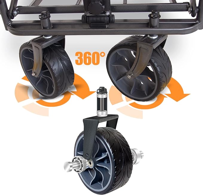 TMZ Collapsible Folding Outdoor Utility Wagon with Removable Canopy - 265lbs Heavy Duty Trolley with Rubber Wheels, Adjustable Handles, Rear Basket, for Shopping, Picnic, Camping (Beige/Green)