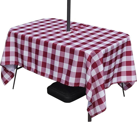 Poise3EHome 60X120 Outdoor/Indoor Waterproof Spillproof Rectangle Tablecloth with Umbrella Hole for Christmas Camping, Picnic, Afternoon Tea, BBQ, Burgundy Red Checkered