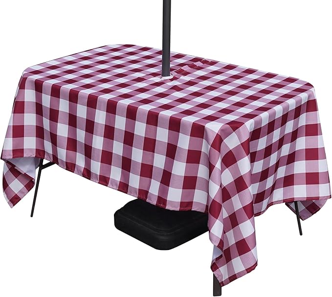 Poise3EHome Outdoor Tablecloth Rectangle with Umbrella Hole Waterproof Plaid Tablecloth for Christmas Spring Picnic Party Patio Table Camping, Red and White Checkered (52X70 Zipper)