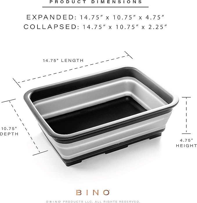BINO Collapsible Wash Basin - Grey | Portable Dish Tub | Kitchen | Camping | Sink | Home Essentials | Baby Travel | Folding Dish Pan for Maximum Space Saving
