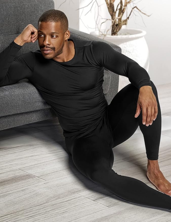 TSLA Men's Thermal Underwear Set, Microfiber Soft Fleece Lined Long Johns, Winter Warm Base Layer Top & Bottom