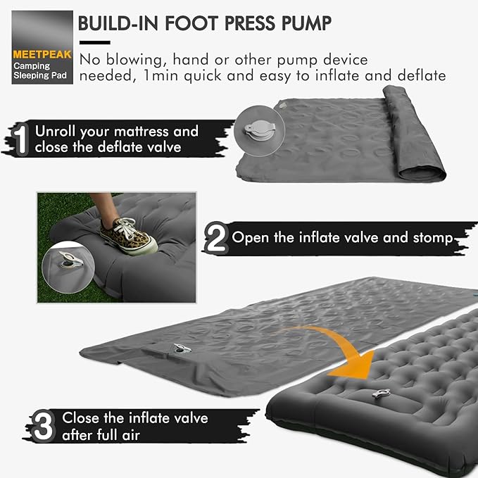 MEETPEAK Extra Thick 5 inch Inflatable Sleeping Pad for Camping, Ultralight Compact Sleeping Mat Built-in Foot Pump for Hiking Backpacking Traveling, Portable Camping Air Mattress