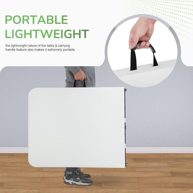 PayLessHere Folding Tables Plastic 6ft Half Portable Foldable Table for for Parties Wedding BBQ Camping, White 6 FT