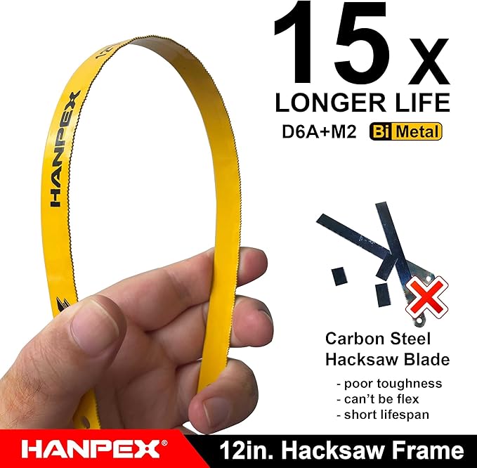 12in. High-Tension Hacksaw Frame with 24 TPI Bi-metal Blade, Hand Saw Suitable for Metal, wood, PVC, Carpentry（Black Handle）