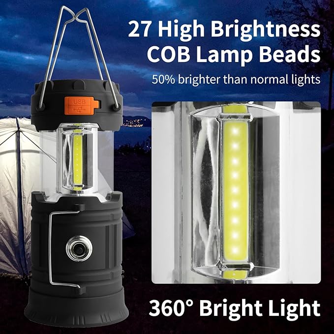 Hand Crank Solar Camping Lantern, Large Capacity Portable Ultra Bright LED Torch, USB Charger, Electronic Lantern for Outdoor (2)