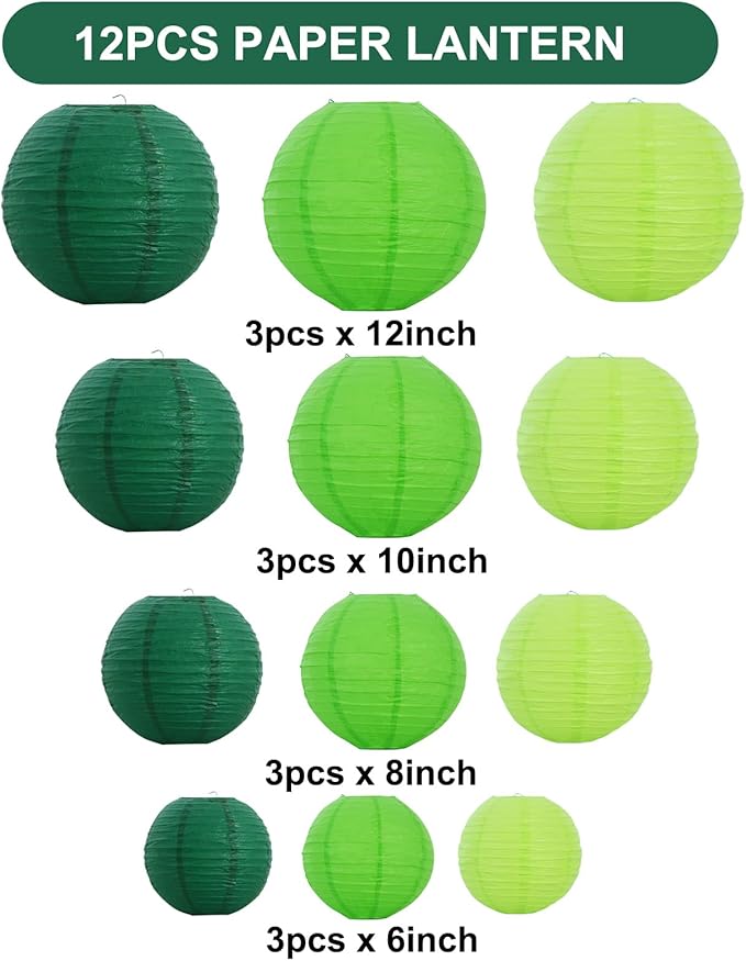 BEISHIDA 12 Pcs Forest Mix Paper Lanterns,Hanging Decorative Chinese Japanese Round Paper Lantern Lamp for Birthday Wedding Baby Bride Shower Home Party Decoration