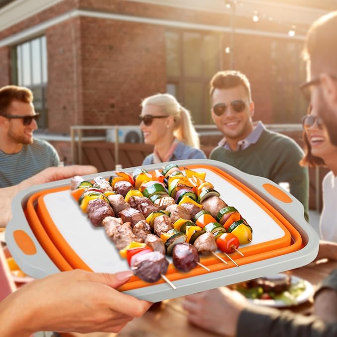 Tiawudi Collapsible Cutting Board with Container, Foldable BBQ Prep Tub, Sapce Saving Dish Basin for Kitchen, Camping, Picnic, Vegetable and Fruit, 2.11 Gal / 8L Portable Sink