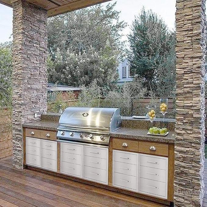 Karpevta Outdoor Kitchen Drawer W15.7XD17.7XH21.6 Inches BBQ Drawer - Stainless Steel Double Drawers for Outdoor Kitchen Grilling Station or Commercial BBQ Island with Handle