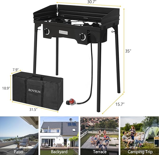 ROVSUN 2/3 Burner Outdoor Propane Gas Stove High Pressure Stand Cooker for Backyard Cooking Camping Home Brewing Canning Turkey Frying, 20 PSI CSA Listed Regulator