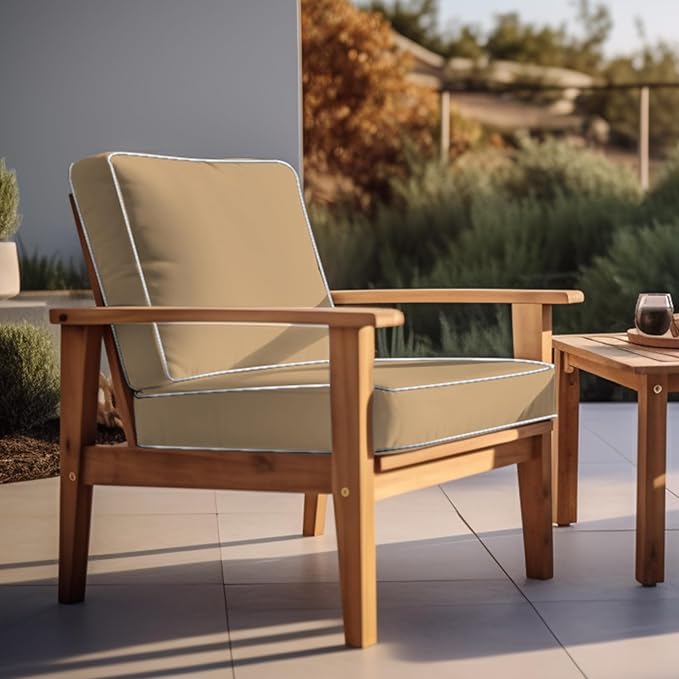 PNP FKJP 2 Pack Outdoor Chair Cushion 20" X 20" X 4", Waterproof Outdoor Seat Cushions with Non-Skid Ties, Khaki (Cushion + Cover)