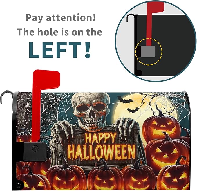 Happy Halloween Skeleton Mailbox Cover Magnetic Large Size 25.5x21 inch Spooky Pumpkin Full Moon Post Letter Box Wrap Happy Holiday Dust-Proof Postbox Covers Protection for Home Outdoor Garden Yard