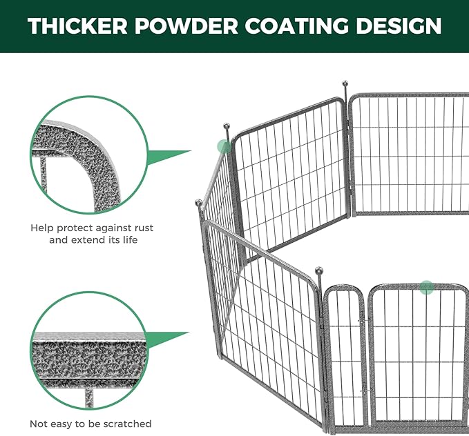 FXW Garden Fence with Door, 24in(H) x 15ft(L) 8 Panels Dog Fence Outdoor for The Yard - Heavy Duty Metal Fencing Tall Animal Barrier for Dog and Rabbit, Easy Assemble