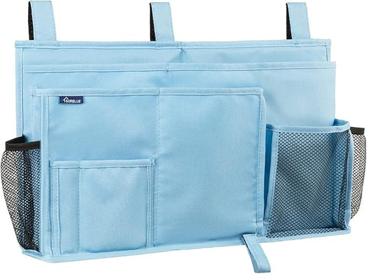 Surblue Bedside Caddy Hanging Bed Organizer Storage Bag Pocket for Bunk and Hospital Beds, College Dorm Rooms Baby Bed Rails, Camp 8 Pockets, (Large, Skyblue)