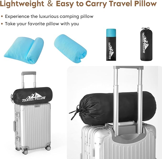 Small Shredded Memory Foam Pillow, Camping Pillow Travel Pillow - Compressible Medium Firm, Breathable Cover, Ideal Backpacking Hiking, Airplane and Car (Sky Blue, S)