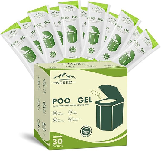 Sckee 30 Packets Poo Gel for Portable Toilet, Portable Toilet Powder Poo Urine Powder for Hiking, Car, Travel, Truck, RV, Boating, Road Trips, Outdoor Indoor Use