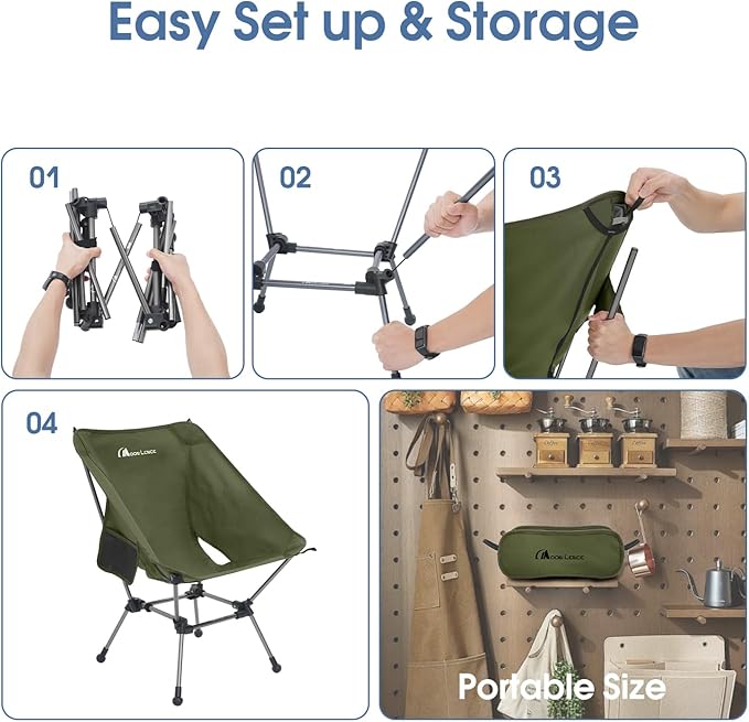 MOON LENCE Camping Chair Plus, Upgraded Comfort & Size, Still Compact and Lightweight, Folding Portable Chair for Backpacking & Hiking, 400Lbs Capacity, Gen 3 Plus (Green 2 Pack (Plus))