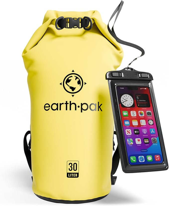 Earth Pak Waterproof Dry Bag - Roll Top Waterproof Backpack Sack Keeps Gear Dry for Kayak with Waterproof Phone Case