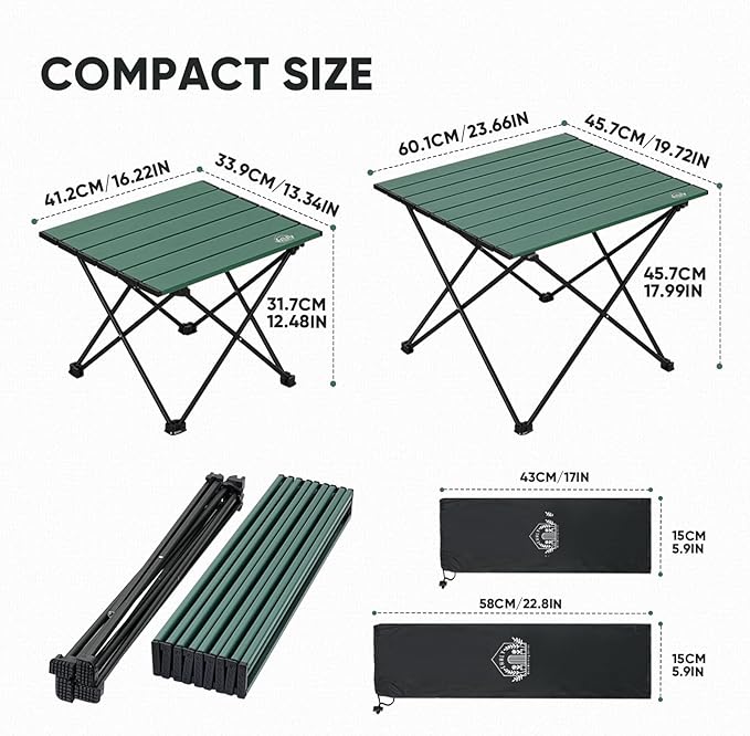 Portable Folding Camping Table, Large Compact Aluminum Beach Picnic Table, Lightweight Collapsible Outdoor Camp Tables That Folds & Rolls Up, Beach Gear Essentials Camp Accessories, Sylvan Green