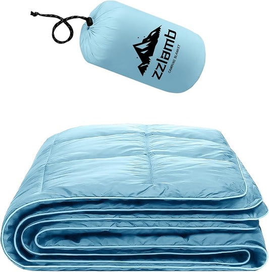 zzlamb Camping Blanket, Compact Lightweight Soft Puffy Blanket Water-Repellent, Packable Warm Quilt Down Alternative Picnic Hiking Backpacking Beach Travel RV Airplane Couch Car