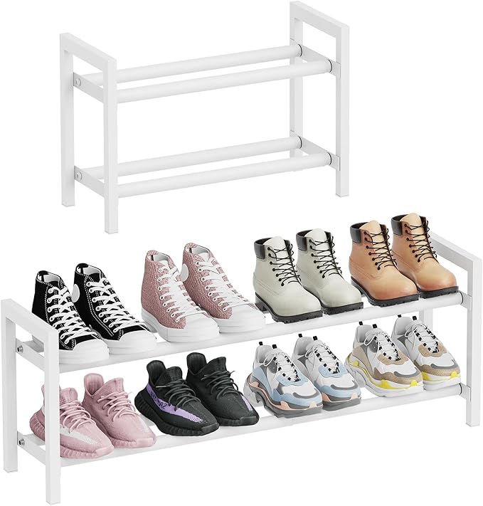 Mavivegue Expandable Shoe Rack, 4-Tier Shoe Organizer for Closet, Adjustable Shoe Rack for Front Door Entrance, Entryway