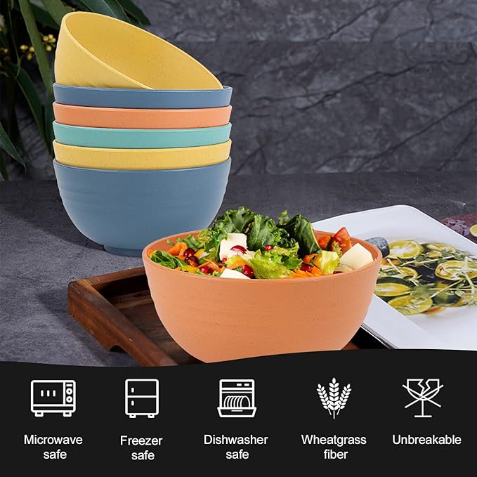Homienly Bowls for Kitchen Cereal Bowls Wheat Straw Bowls 8 PCS Unbreakable Lightweight Bowl Set Microwave and Dishwasher Safe Bowl,Reusable Bowl for Serving Soup,Oatmeal,Ramen,Salad(Multi, 26 OZ)