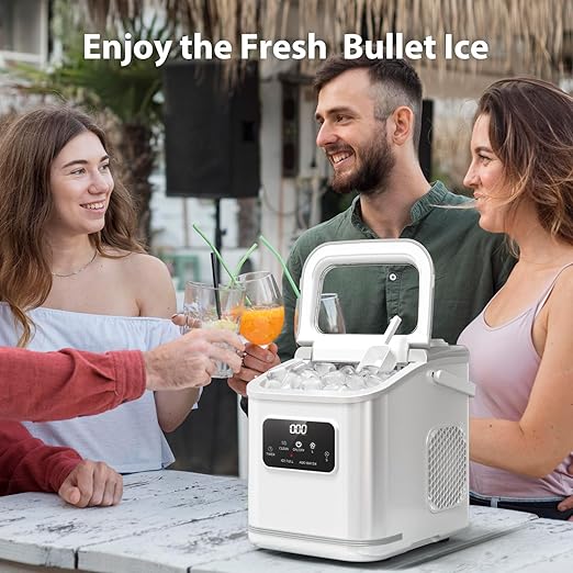 Ice Maker Machine countertop Self Cleaning Portable Compact Small Bullet Ice Maker with Digital Screen,9 Cubes in 6 Mins,26lbs in 24Hrs,for Camping Dorm Home Outdoor（White）
