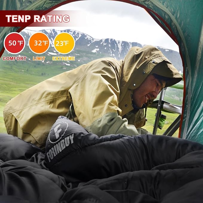 0 Degree Flannel Double Sleeping Bag for Adults, Couples or Family - Winter Queen Size Waterproof & Warm 2-Person Sleeping Bag for Cold Weather Camping, RV Travel