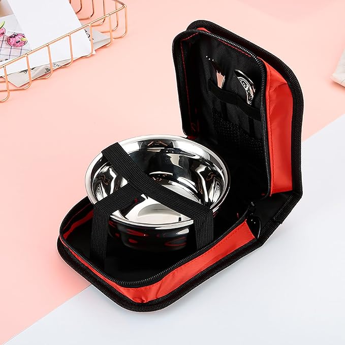 Travel Camping Cooking Utensils Organizer Bag, Portable Storage Pouch for BBQ Camp Cookware Kitchen Accessories Kit Bag, Suitable for All Kinds of Tableware Storage, Red