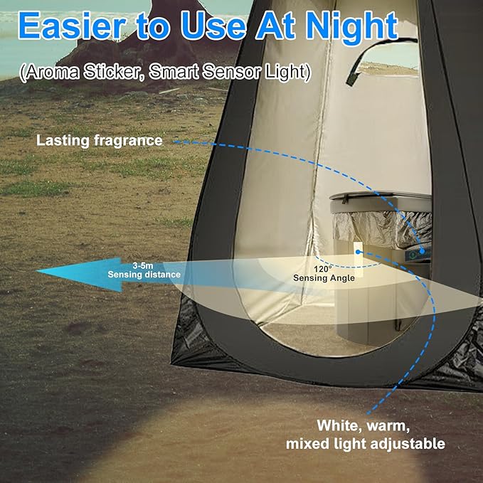 Upgrade XXL Portable Toilet Camping for Adults,17.5" Foldable Camping Toilet Portable, Portative Travel Toilet with Night Sensor Light,Aroma Patch,Handbag for Hiking, Car, Boat, Tent (Back)