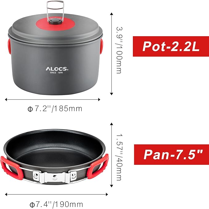 Alocs Camping Cookware Set - Lightweight Camping Cookware Mess Kit - Camping Pots and Pans Set - Camping Cooking Gear with Portable Carry Bag for Outdoor Backpacking Hiking and Picnic