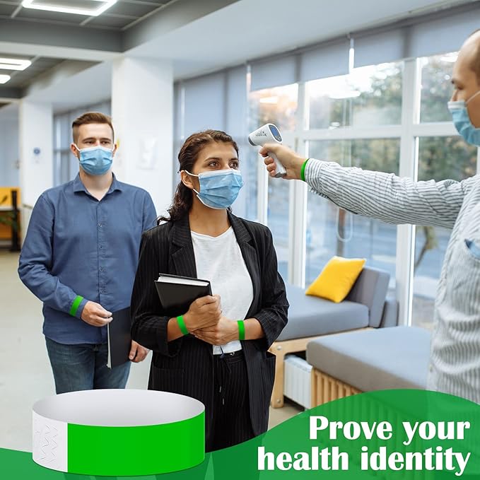 Tudomro 12000 Pcs Paper Wristbands for Events Arm Hand Lightweight Neon Colored Concert Party Wristbands Adhesive Paper Bracelets Waterproof(Green)