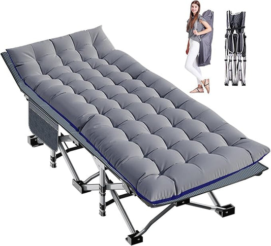 LILYPELLE Folding Camping Cot, Extra Wide Heavy Duty Sleeping Cots with Carry Bag, Double Layer Oxford Portable Travel Camp Cots for Home, Office Nap and Outdoor Beach