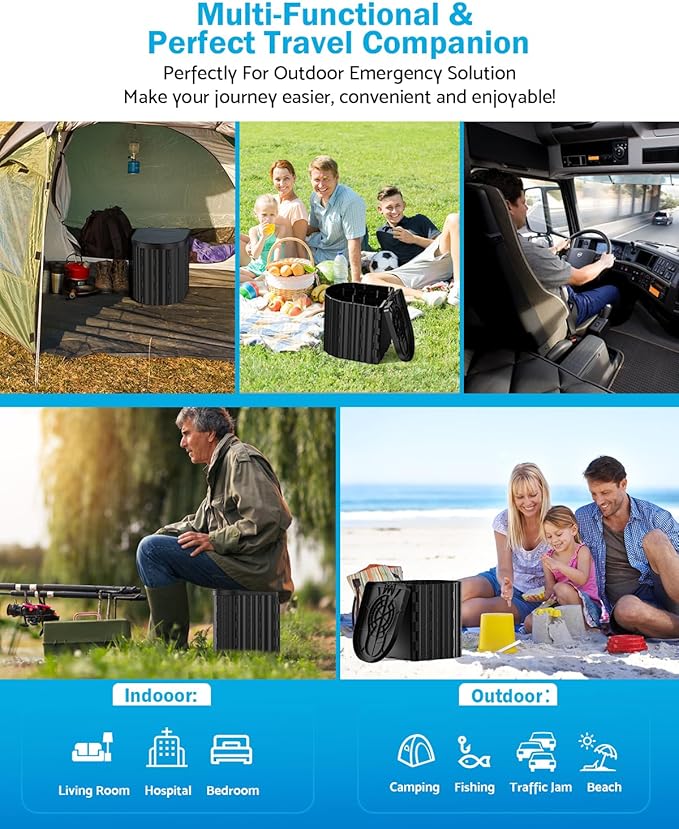 Portable Toilet, Upgraded 15'' toilet With Removable Paper Holder, Camping Toilet With A Load Capacity Of 450 Lbs, Portable Potty for Camping, Hiking, Road Trip, Car, RV, Tent, Beach, Truck Drivers