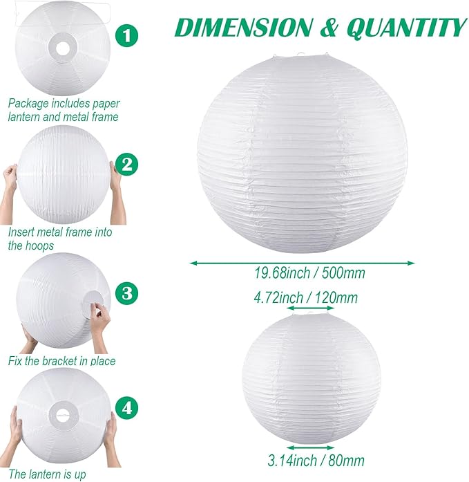 White Round Paper Lanterns-19.68" Large Hanging Paper Lantern Lamp, Chinese/Japanese Paper Lantern Pendant Light for Party Decoration, Wedding, Home Decor Ceiling Lampshade(1 Pack)
