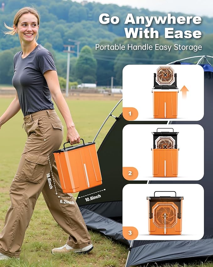 Portable Misting Fan, Rechargeable Outdoor Cooler, Battery Operated Personal Fan with3 Speeds & 8L Bucket for Patio, Camping,Hiking, Backyard, Travel, Desk,Pool, Beach