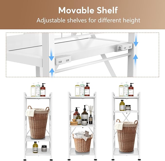 Himix 3-Tier Narrow Shelf, Expandable Metal Narrow Shelving Unit, Free-Standing Storage Rack Corner Shelf for Bathroom, Kitchen, Bedroom, Office, Laundry Organization (White)