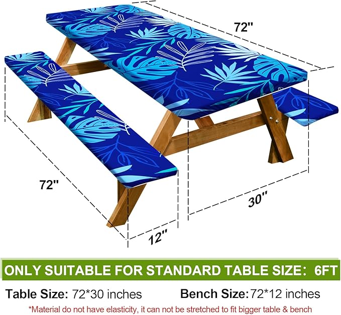Picnic Table Cover with Bench Covers Camping Essentials Waterproof Windproof Camping Tablecloth with Drawstring Bag, Fitted Rectangle Tables and Seats, 72in, Navy Blue