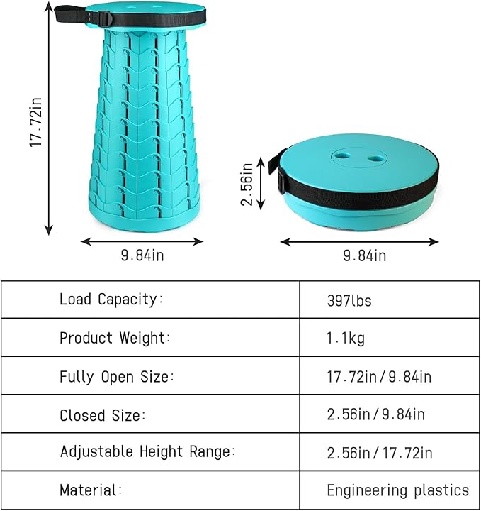 FoldingStool Colorful Stool Body Portable Collapsible Stool Seat Max Load Capacity 397lbs, Telescopic Folding Stools Retractable Stools for Adult Camping Hiking Travel Outdoor BBQ